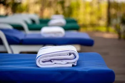 The lounger chairs provide a comfortable spot to unwind and soak up the sun with a perfect view of the outdoors.