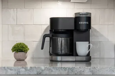 Keurig coffee maker ready for your morning pick-me-up before a day at the beach.