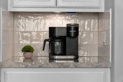 Keurig coffee station for an easy cup before the beach or a cozy night in.