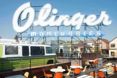 The historic Olinger Mortuary in Denver was repurposed into a bar and restaurant called Linger. The establishment embraces its unique past, with design elements that nod to its mortuary origins.