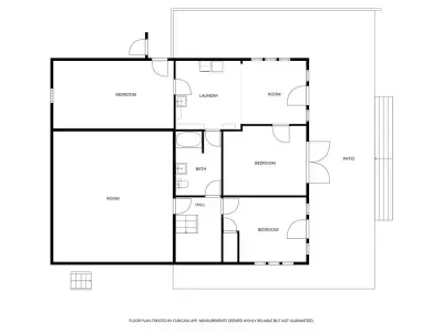 This floor plan illustrates the lower level, featuring three bedrooms, a full bathroom, and a dedicated laundry space. Direct access to the patio makes outdoor enjoyment easy.
