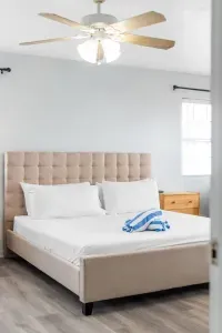 Master bedroom includes a king sized bed.  Roku TV for your streaming pleasure.  On suite bathroom that includes bathtub/shower and double sink.  Access to 3rd level deck to watch those amazing sunrises.  Twin sleeper sofa if needed.