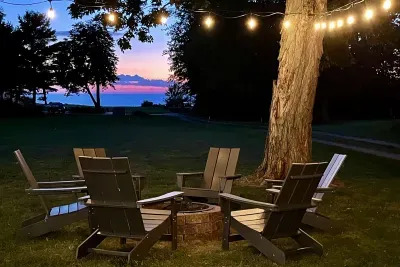 The fire pit is truly a magical spot with the Lake Michigan views & the sound of waves crashing in the distance. It is the ideal spot to unwind and reminisce after a fun filled day exploring St. Joe.