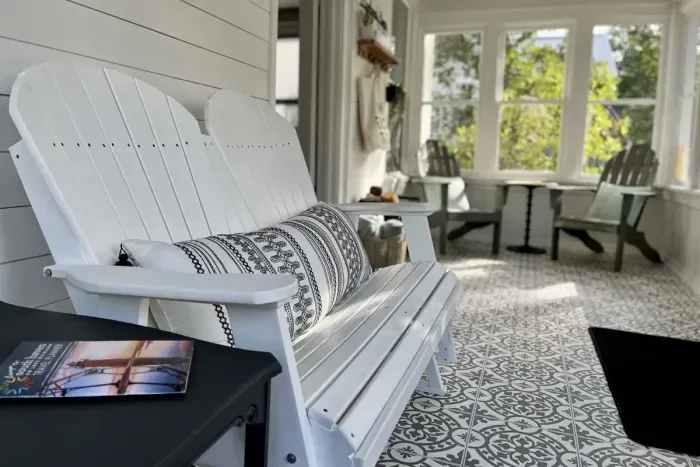 The picturesque front porch is the perfect place to relax with your morning cup of coffee or reminisce about your fun filled day in South Haven. This welcoming space really adds to the beach town feel that Marlowe's Haven exudes. 