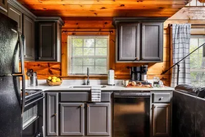 Fully stocked kitchen so you can stay in the cabin.
