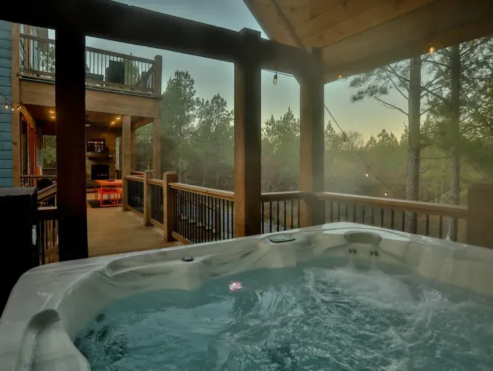 [Hot Tub] Can you think of any bette place to be than in this hot tub during sunset! Detached from the house, encased in its own area with provided towels