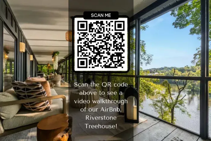 Want to see more? Scan the QR code for a video walkthrough of the Riverstone Treehouse.