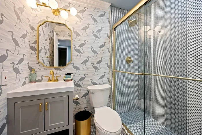 Refreshing walk-in shower with modern fixtures
