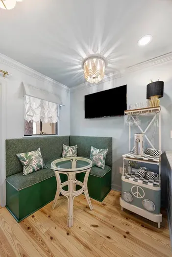 Comfortable living area with smart TV