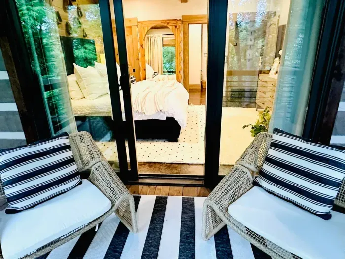 Each suite has a sitting area on the water.