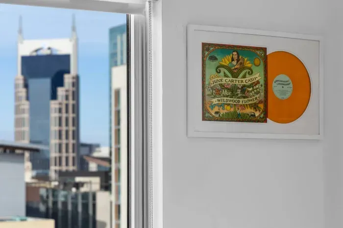 Enjoy views of the Nashville skyline, including the Batman building from the June bedroom.  Our bedroom is dedicated to June Carter Cash's album, Wildwood Flower.