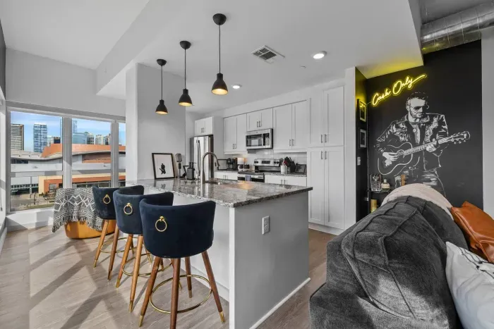 Welcome to the kitchen!  Feel like dining in?  The kitchen is fully equipped with stainless steel appliances and more to prep meals inside the unit during your stay.