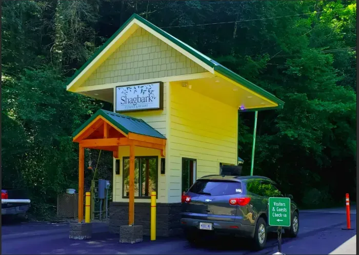 Gated entrance with a staffed check-in. You're in a private resort community, not on a public road.