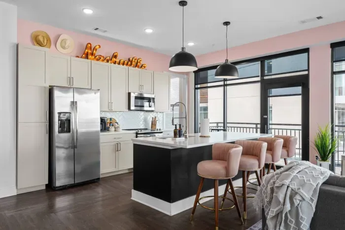 Welcome to the kitchen!  Feel like dining in?  The kitchen is fully equipped with stainless steel appliances and more to prep meals inside the unit during your stay.