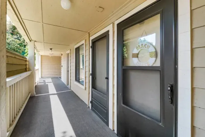 Entrance with digital keypad.