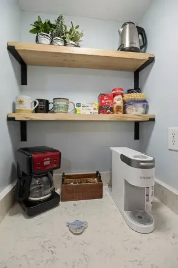 The coffee bar to enjoy and delight in.  Fully stocked and supplied.