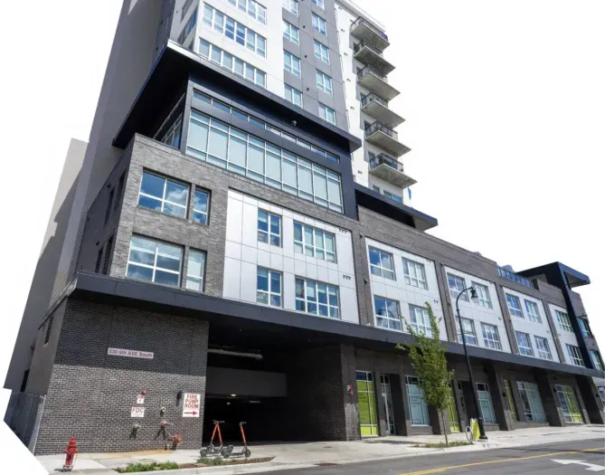 Parking garage entrance at our building.