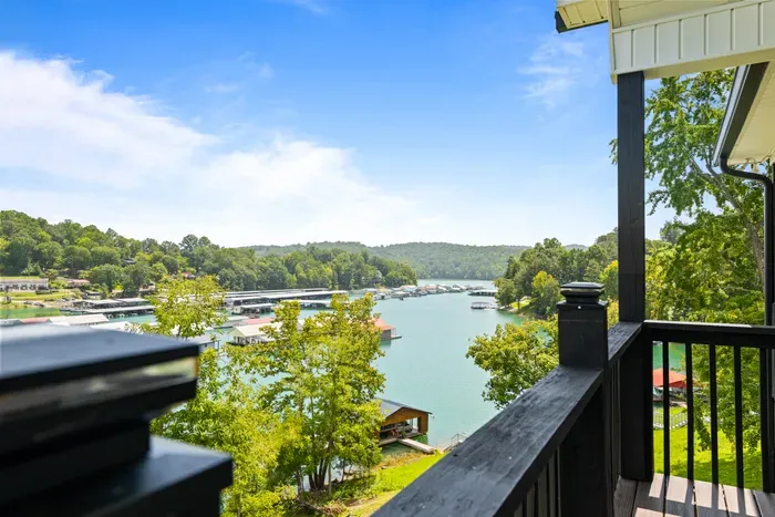 Houseboats, the marina, and the cove stretching out toward open water. This is the view you booked.