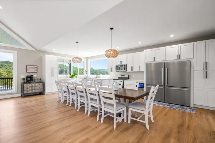 Two full-size refrigerators, an ice maker, and cabinet space to spare. Bring a week's worth of groceries and a whole lot of drinks.