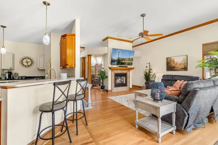 Open concept living room and kitchen.
