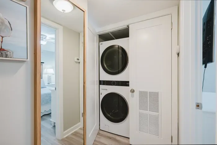 Brand new LG washer and dryer in-unit to use throughout your visit — rinse the sand out of everything and pack light on your way home.