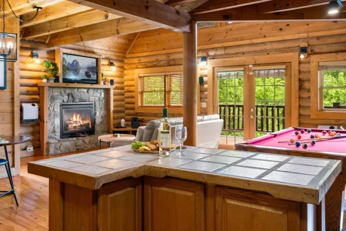 Large, open concept living room and kitchen 