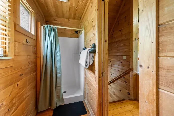 Full bathroom and shower with shampoo/conditioner and body soap provided