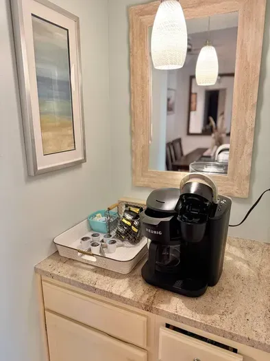Keurig Cup and Drip Coffee maker available along with a complimentary coffee service.