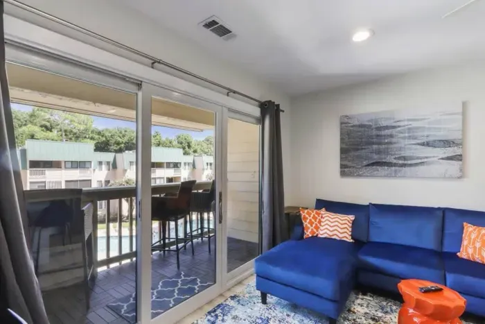 Glass door between living room and balcony