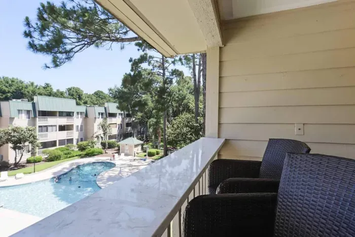 View of the pool from balcony
