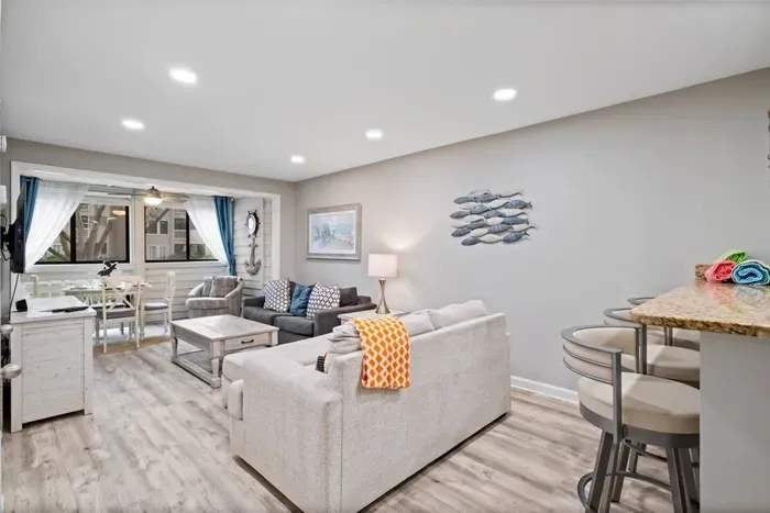 The color palette is a harmonious blend of neutrals and accented tones.