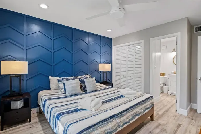 Check out the architectural wall feature in the primary bedroom.  All bedrooms  have their own bathroom.
