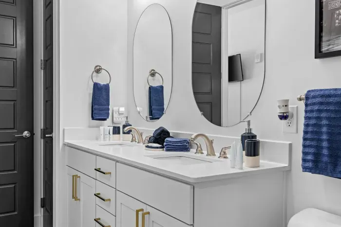 One of the bathrooms with double sinks.