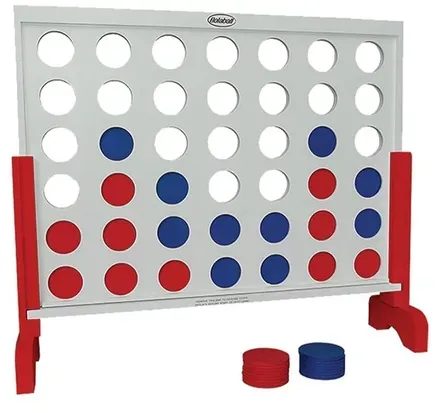 A HGUE Connect Four game is available for guests in the laundry room’s game storage area.
