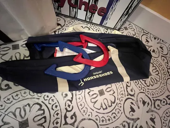 Horseshoes game for outside. 