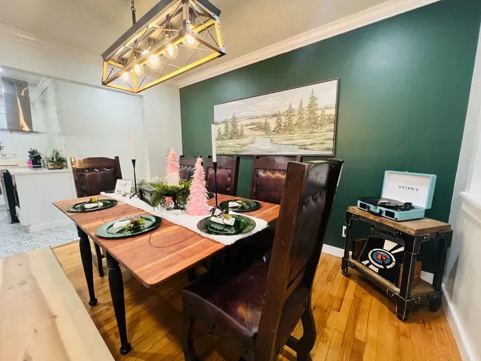 Large dining table ideal for group meals and shared moments.