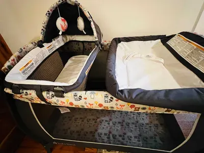 Pack and play, close up, in largest master king suite.