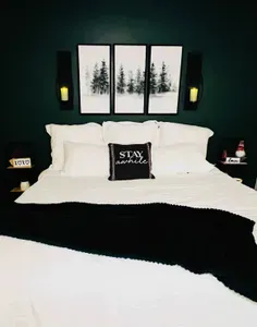 Master king suite has a 32-in tv that can be viewed from couch or king-sized bed. Bedding has an all-season duvet on it that makes you feel like you're sleeping on a cloud. There is a second king-suite on opposite side of the house.