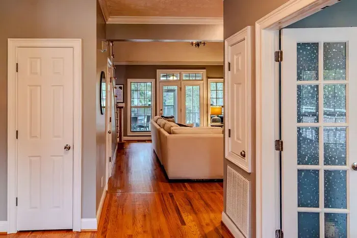 Entry way view into foyer and living room.