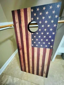 Cornhole, horse shoes game and bags for cornhole  located in master bedroom closet.
