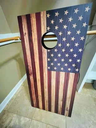 Cornhole, horse shoes game and bags for cornhole  located in master bedroom closet. 