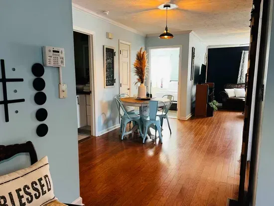 Dining room view from kitchen. Tik, tac, toe to the right in picture for playfulness in the kitchen while cooking.