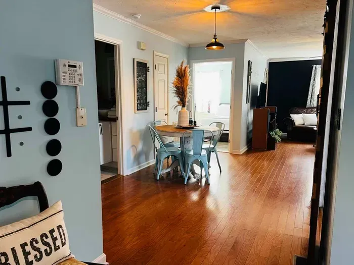 Dining room view from kitchen. Tik, tac, toe to the right in picture for playfulness in the kitchen while cooking.