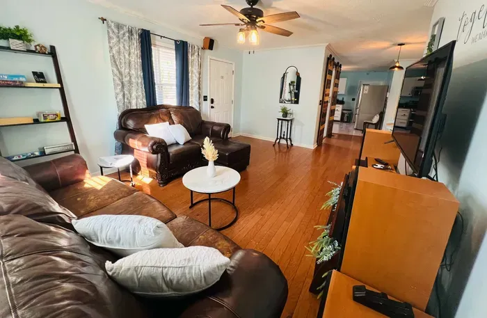 Living room view of front door.