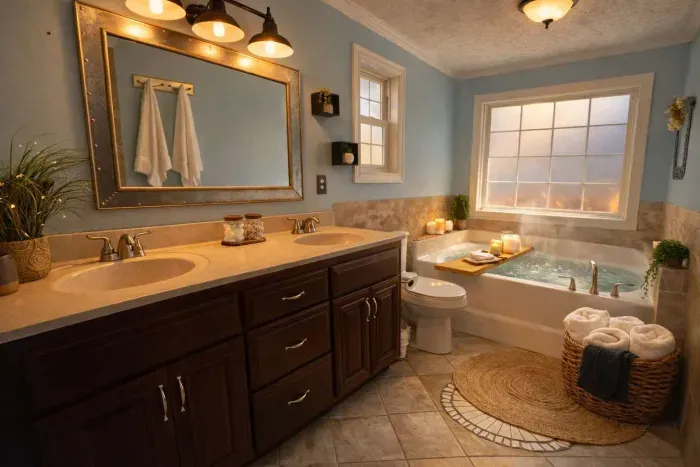 Relax and unwind in our spa-inspired soaking tub, filled with natural light. Enjoy a peaceful bath with plush towels, calming décor, and a serene atmosphere—perfect for rest and renewal during your stay. *Bath tray no longer available