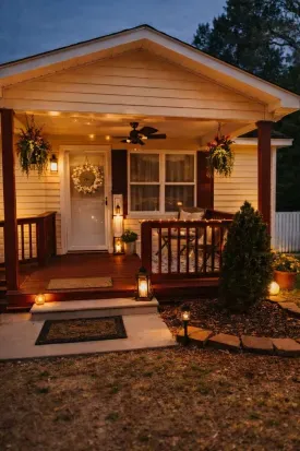 Front entrance includes two steps, with a wheelchair-accessible ramp on the left. Welcome to North Carolina—enjoy your peaceful farm stay just outside of town!
