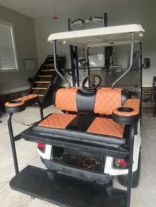 Golf cart is kept charged in the garage and is available 90% of the time, unless it needs maintenance due to prior guest use. 

The gym is also in the garage.