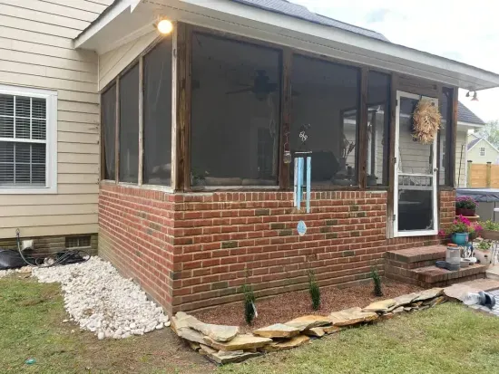 Enclosed outdoor patio also has outdoor lights. Great for summer when it's too hot to be on the patio mid-day.
