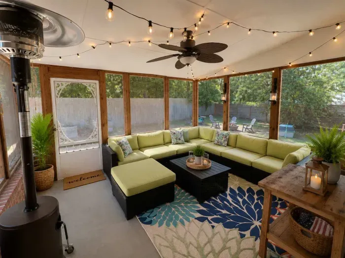 View of patio from living room door access, May 2026.