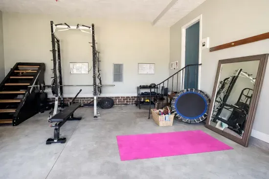 Full view of garage gym. 